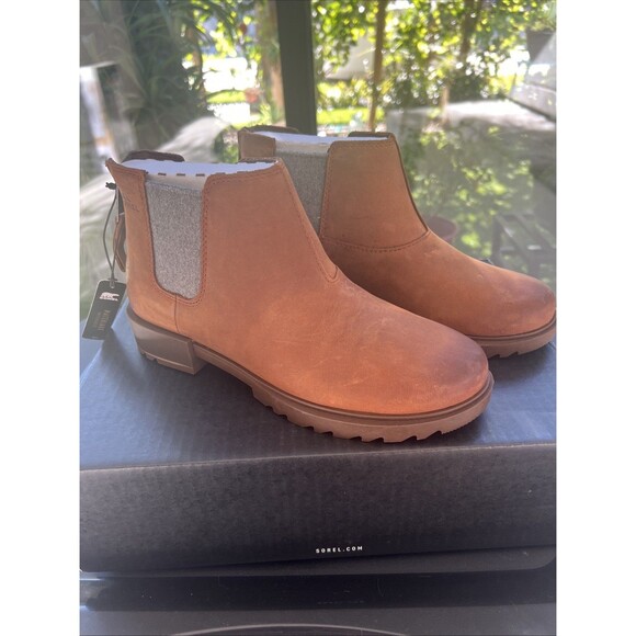New Sorel Emelie II Chelsea Heel Zip Boots Size 6.5 Dark Amber Tobacco Women - Picture 3 of 7